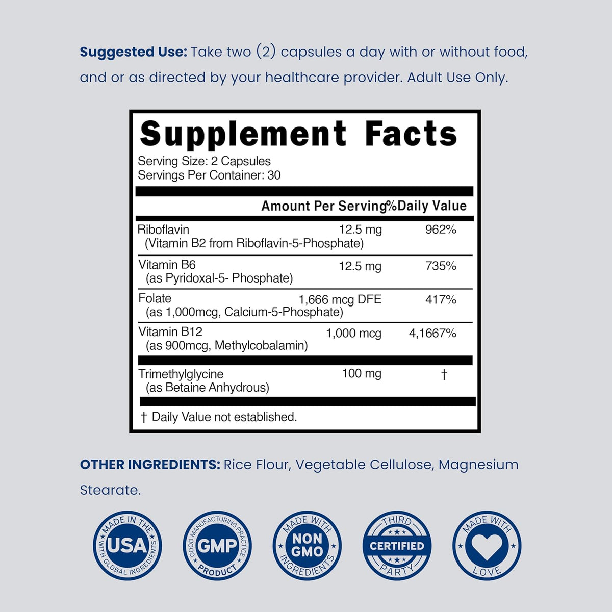 Multivitamínico Metilado - Complejo B Metilado con TMG y Metilfolato - Sin Gluten - 120 Cápsulas – Image 6