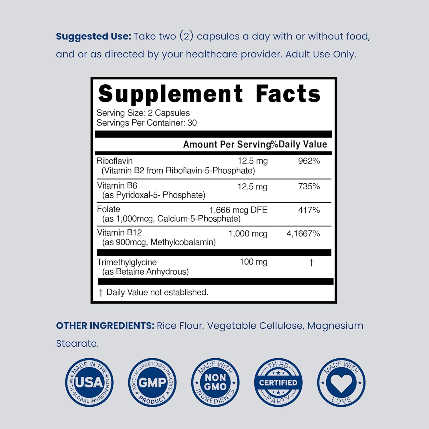 Multivitamínico Metilado - Complejo B Metilado con TMG y Metilfolato - Sin Gluten - 120 Cápsulas