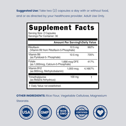 Multivitamínico Metilado - Complejo B Metilado con TMG y Metilfolato - Sin Gluten - 120 Cápsulas – Image 6