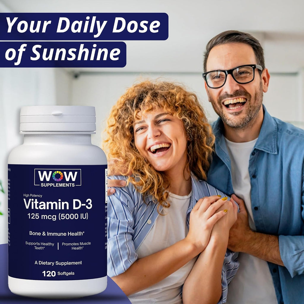 WOW Supplements Vitamina D3 5000 UI (125 mcg) 120 Cápsulas Blandas
