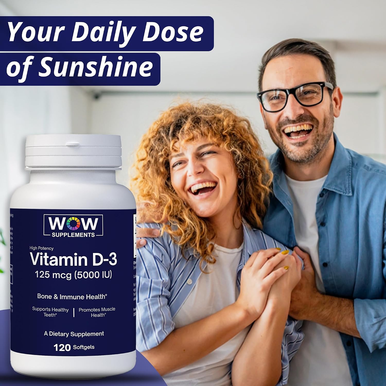 WOW Supplements Vitamina D3 5000 UI (125 mcg) 120 Cápsulas Blandas