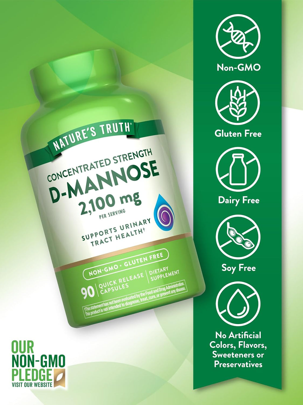 Nature's Truth D-Manosa 2100 mg | 90 Cápsulas | No-GMO y Sin Gluten