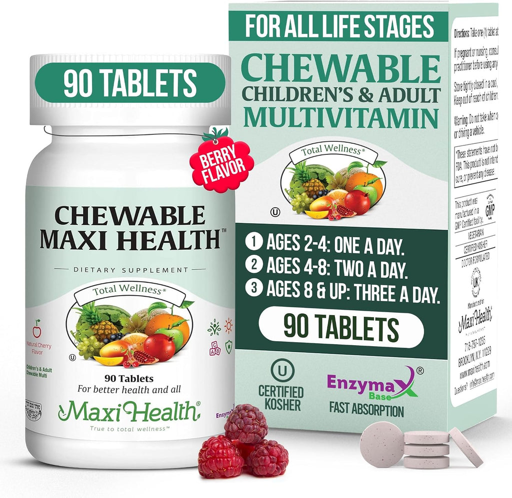 Maxi Health Multivitamínico Masticable con Hierro - 90 Comprimidos - Sabor Cereza