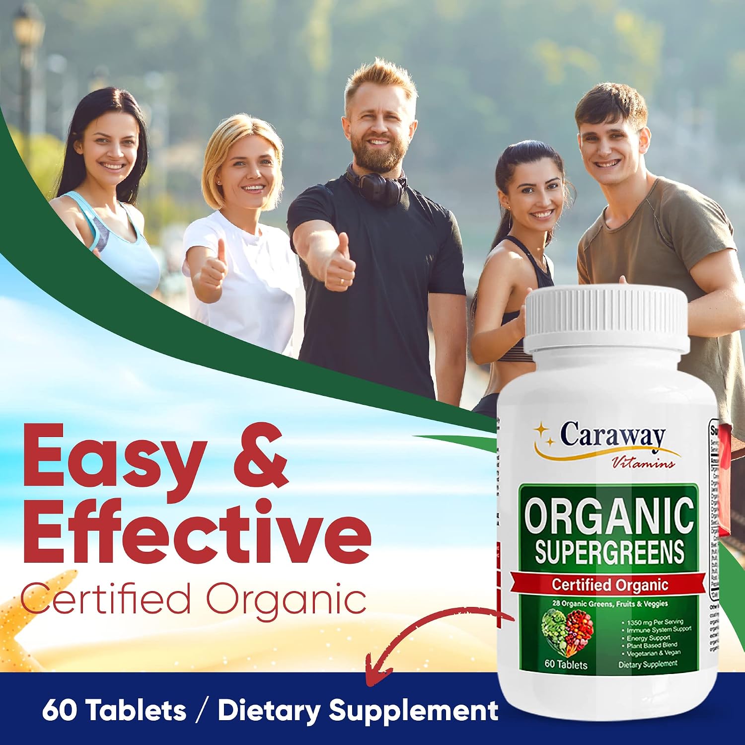 Caraway Vitamins Organic Superfoods Greens Complex - 60 Comprimidos Veganos