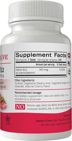 Vitamina B12 500 mcg de Nature's Trove - 240 comprimidos masticables EZ sabor cereza