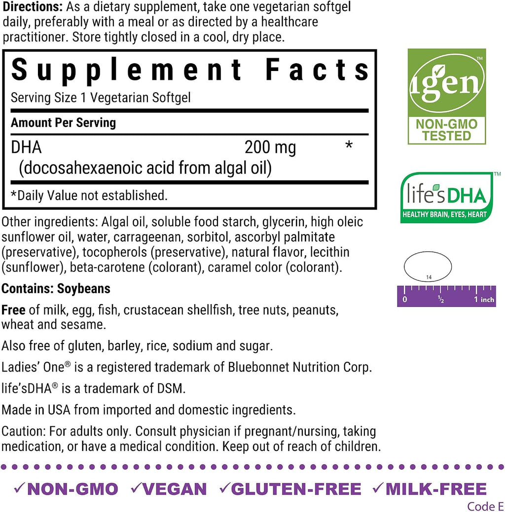 Bluebonnet Early Promise Prenatal Gentle DHA 200 mg, 60 Cápsulas Vegetales