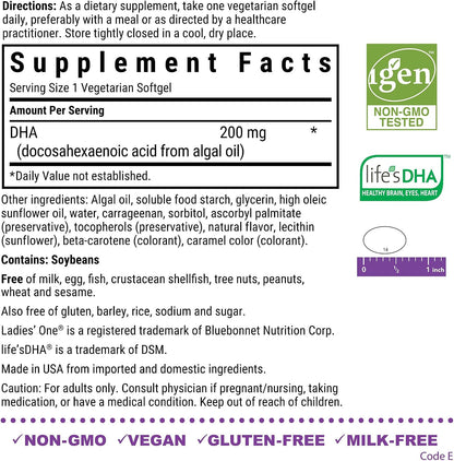 Bluebonnet Early Promise Prenatal Gentle DHA 200 mg, 60 Cápsulas Vegetales – Image 2
