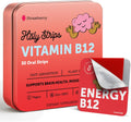 HOLY STRIPS Tiras de Vitamina B12 – Absorción Rápida, Vegano, Sin OGM, Sin Azúcar, Sabor Fresa, 30 unidades