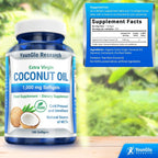 YounGlo Research Coconut Oil 1000 mg 100% Cold Pressed Organic Extra Virgin 180 Veggie Capsules