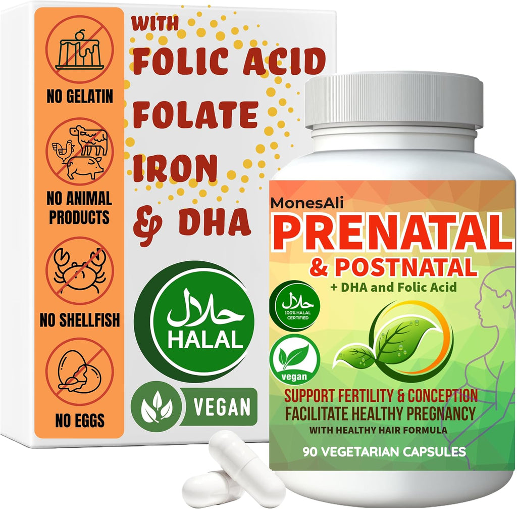 MonesAli Prenatal Gummies - Multivitamínico Prenatal y Postnatal Vegano con Folato, DHA, Hierro y Biotina - 90 Gominolas