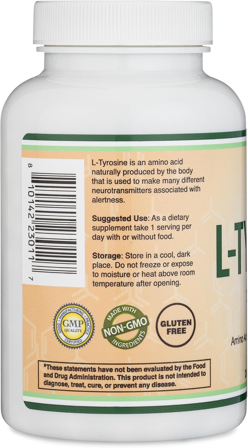 L-Tirosina 1.000 mg por dosis, 120 Cápsulas Vegetales (L-Tyrosine para Memoria, Atención y Enfoque) Aminoácido, Vegano, No-GMO por Double Wood