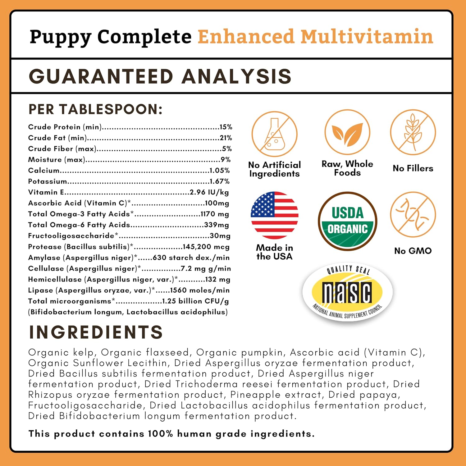 Wholistic Pet Organics Puppy Complete - Multivitamínico en polvo para cachorros (45 dosis)