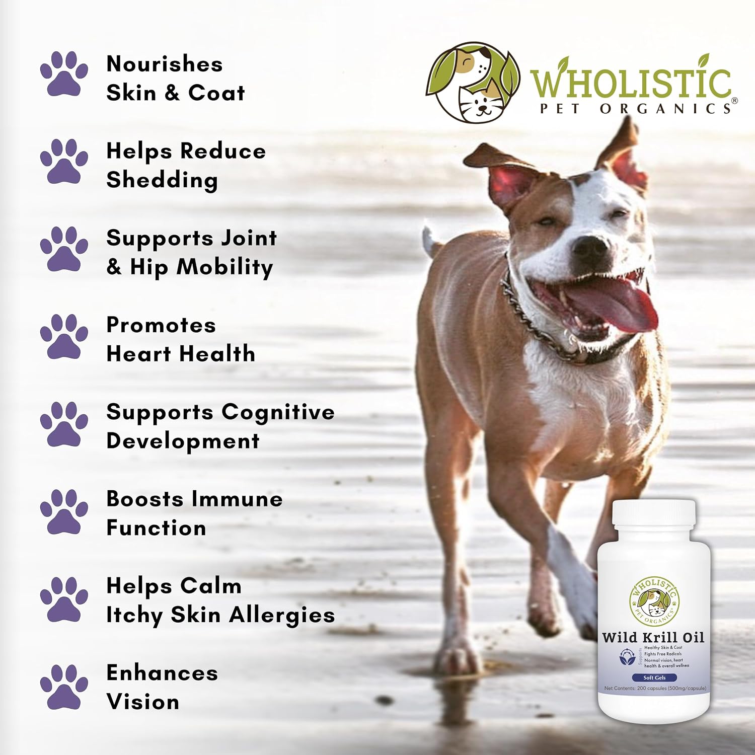 Wholistic Pet Organics Aceite de Krill para Perros y Gatos - Suplemento Antioxidante Premium - Apoyo para Piel y Pelaje con EPA, DHA, Astaxantina - Omega 3 para Perros y Gatos - 200 Cápsulas blandas