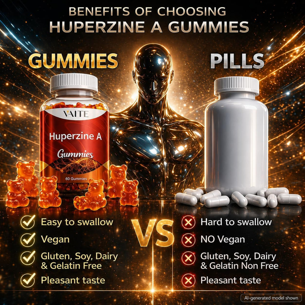 Huperzine A 200 mcg Gominolas - Suplemento Cognitivo para Memoria y Concentración - Vegano, Sin Gluten, 60 Gomitas