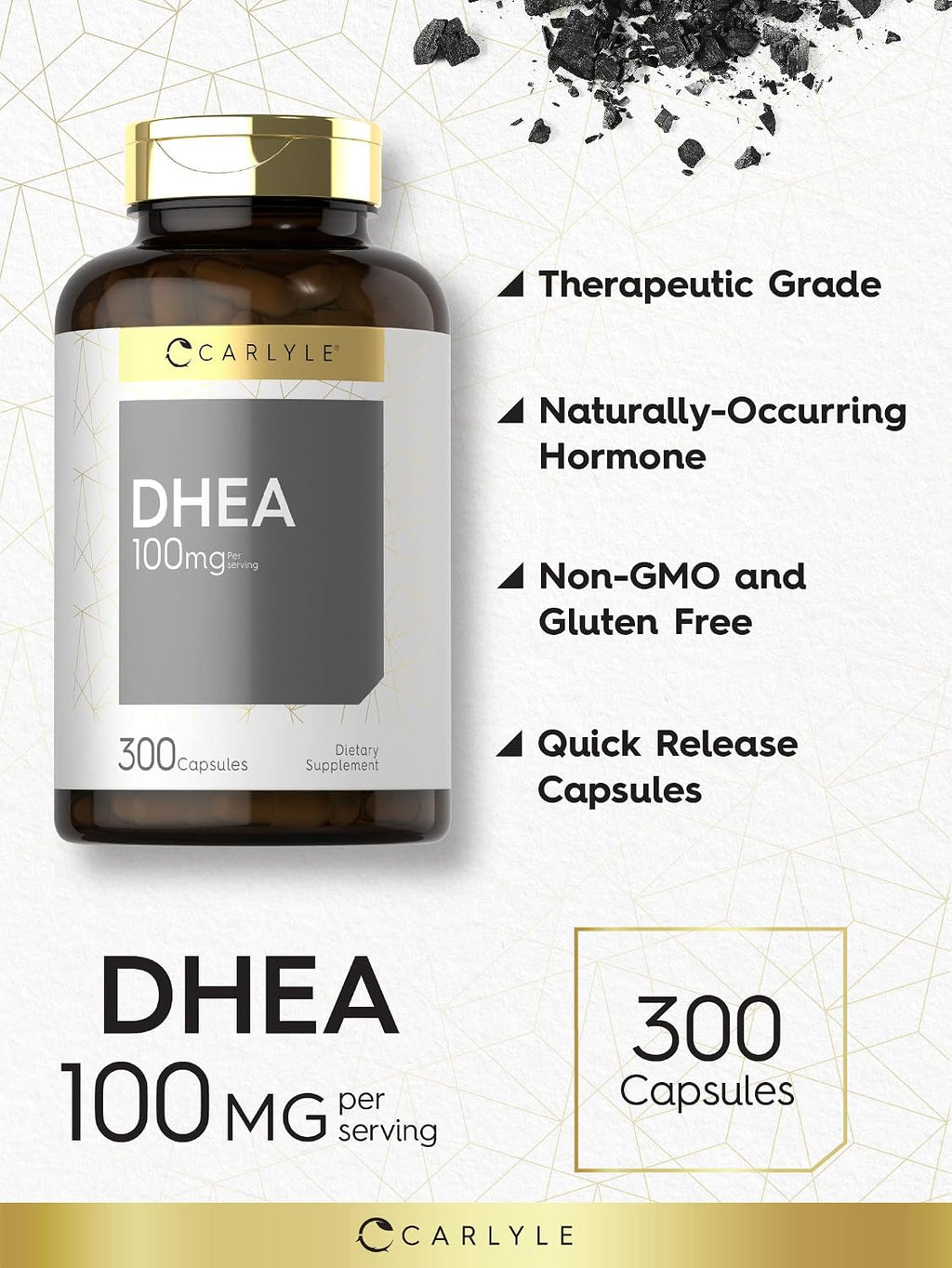 Carlyle DHEA 100mg - 300 Cápsulas para Mujeres y Hombres - No Transgénico y Sin Gluten