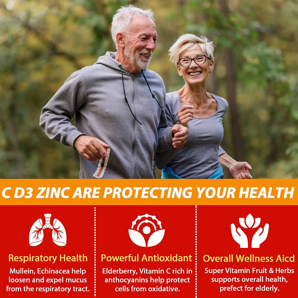Gominolas Sin Azúcar de Vitamina C + D3 + Zinc para Adultos 50+, 9 en 1 con 5000 UI de D3, Bayas de Saúco, Equinácea, Vegano (Pack de 2)