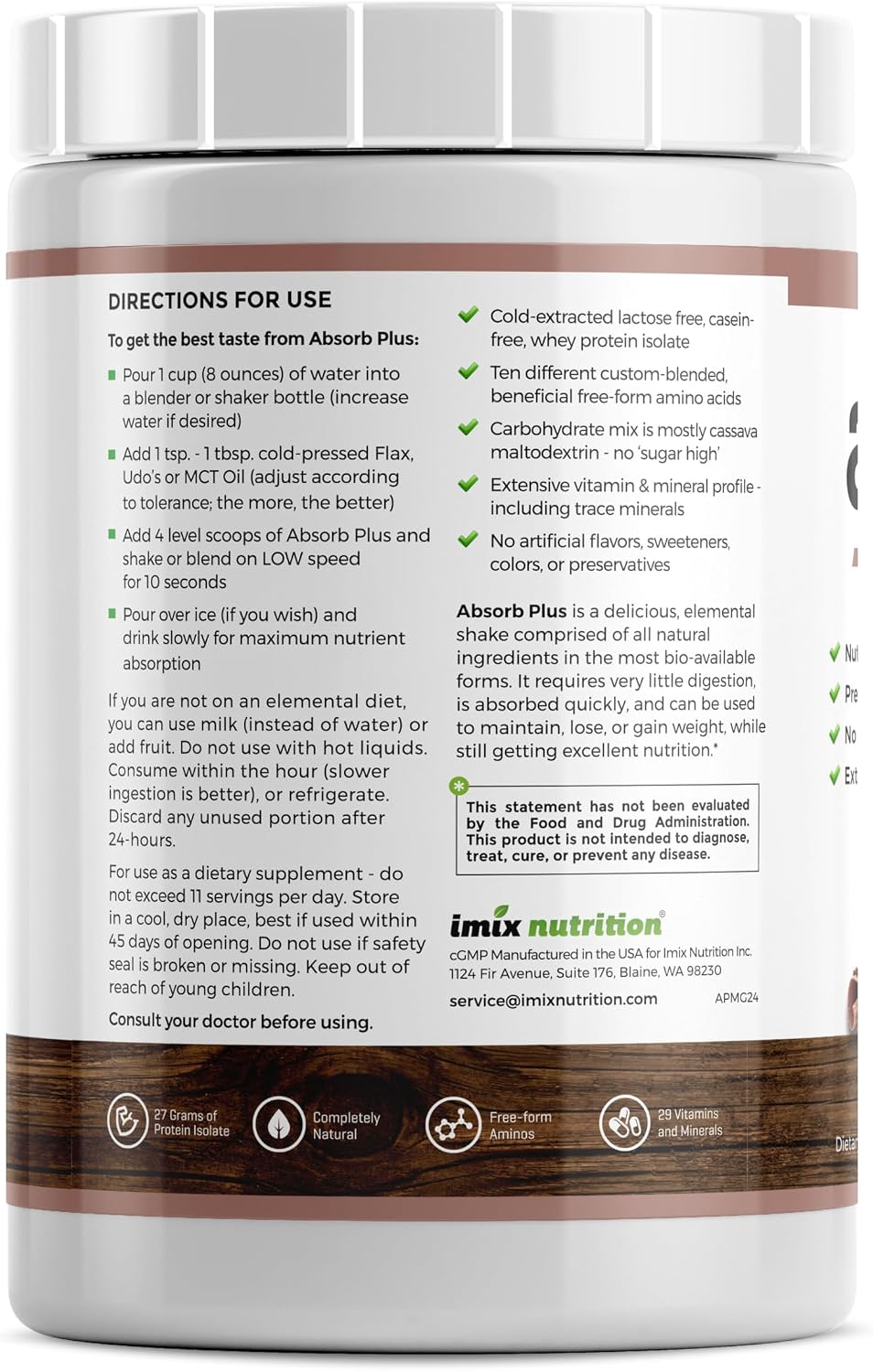 Absorb Plus Isolate Protein - Suplemento Proteico para la Salud Digestiva, Sabor Mocha Grande (1 kg)