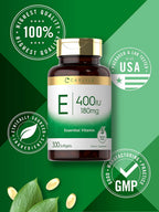 Carlyle Vitamina E 400 UI Cápsulas Blandas (180mg) | 300 Cápsulas | Suplemento No Transgénico y Sin Gluten