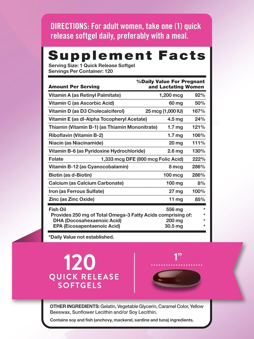 Nature's Truth Vitaminas Prenatales para Mujeres | 120 Softgels | Multivitamínico No-GMO y Sin Gluten con DHA y Ácido Fólico