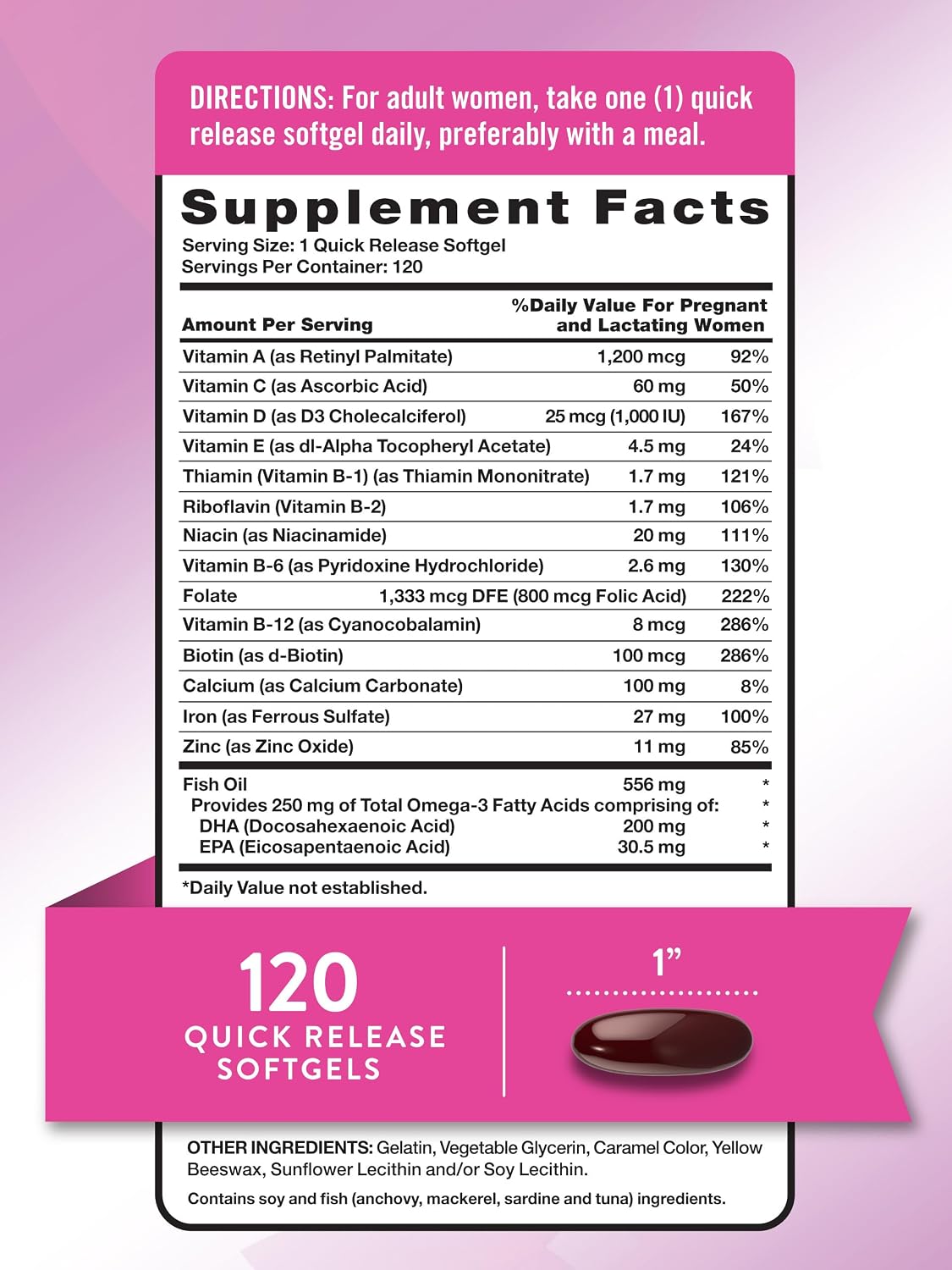 Nature's Truth Vitaminas Prenatales para Mujeres | 120 Softgels | Multivitamínico No-GMO y Sin Gluten con DHA y Ácido Fólico