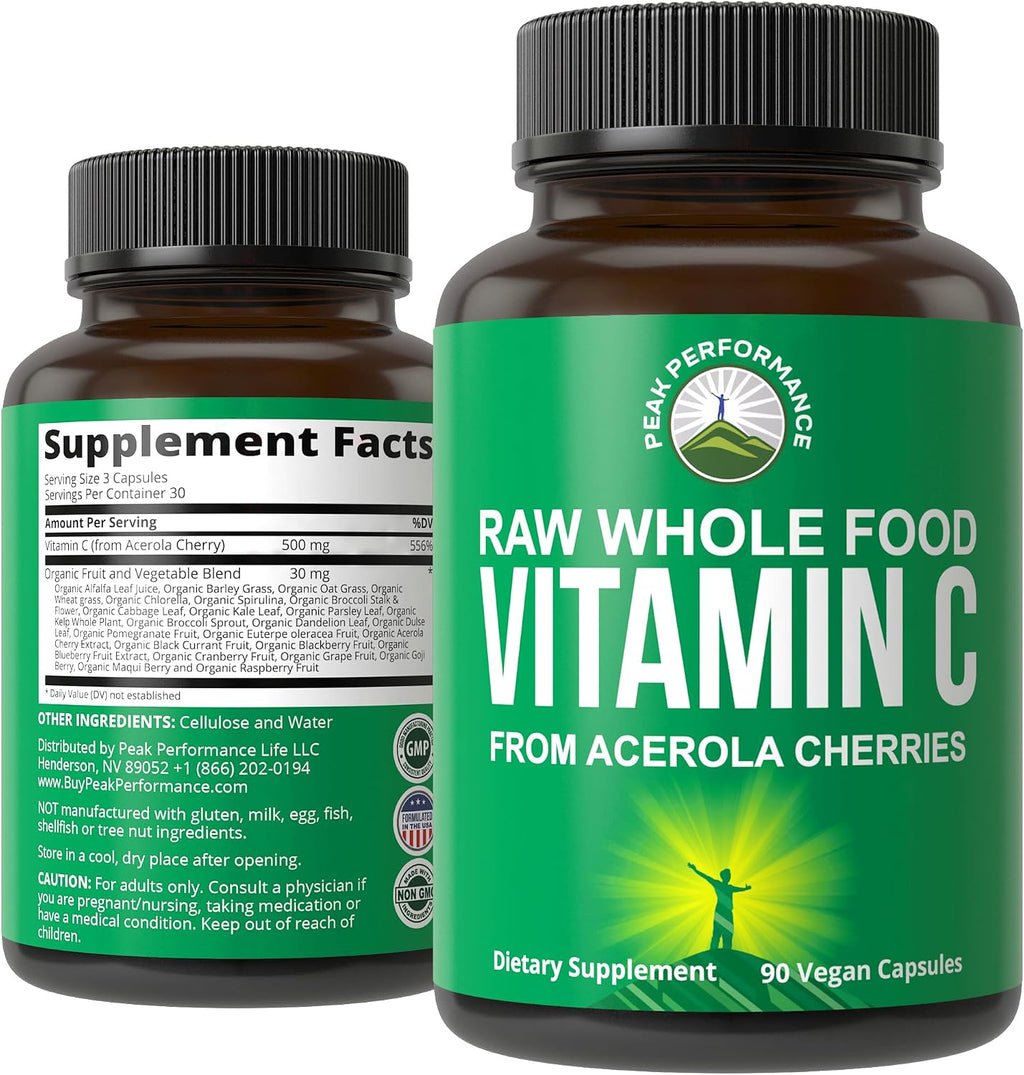 Peak Performance Cápsulas de Vitamina C Natural de Acerola - 90 Cápsulas, 500 mg por Toma