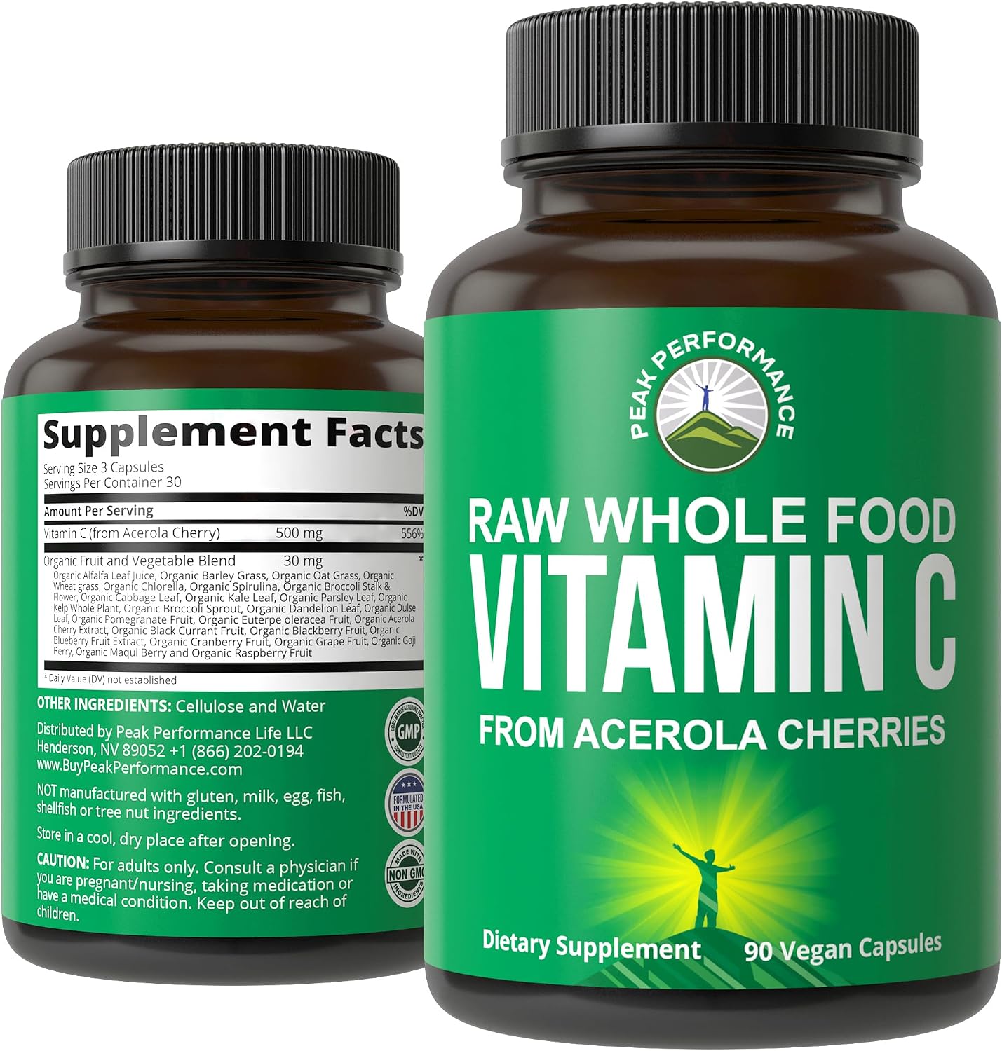 Peak Performance Cápsulas de Vitamina C Natural de Acerola - 90 Cápsulas, 500 mg por Toma