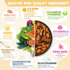 24 en 1 Vitaminas y Suplementos para Perros 200 Comprimidos Masticables con Condroitina, Probióticos, Omega-3, Glucosamina – Sabor Pollo