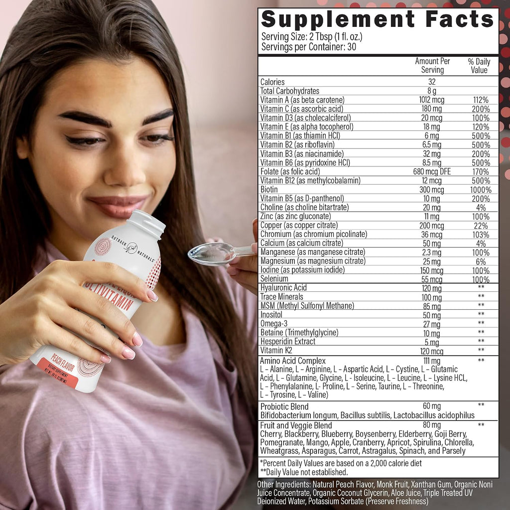 Complete Liquid Multivitamin – Mezcla de Alta Absorción de Vitaminas, Minerales, Aminoácidos, Probióticos y Superalimentos para el Sistema Inmunitario, Energía, Salud Articular y Más. Sin Azúcar Añadido – 30 Porciones