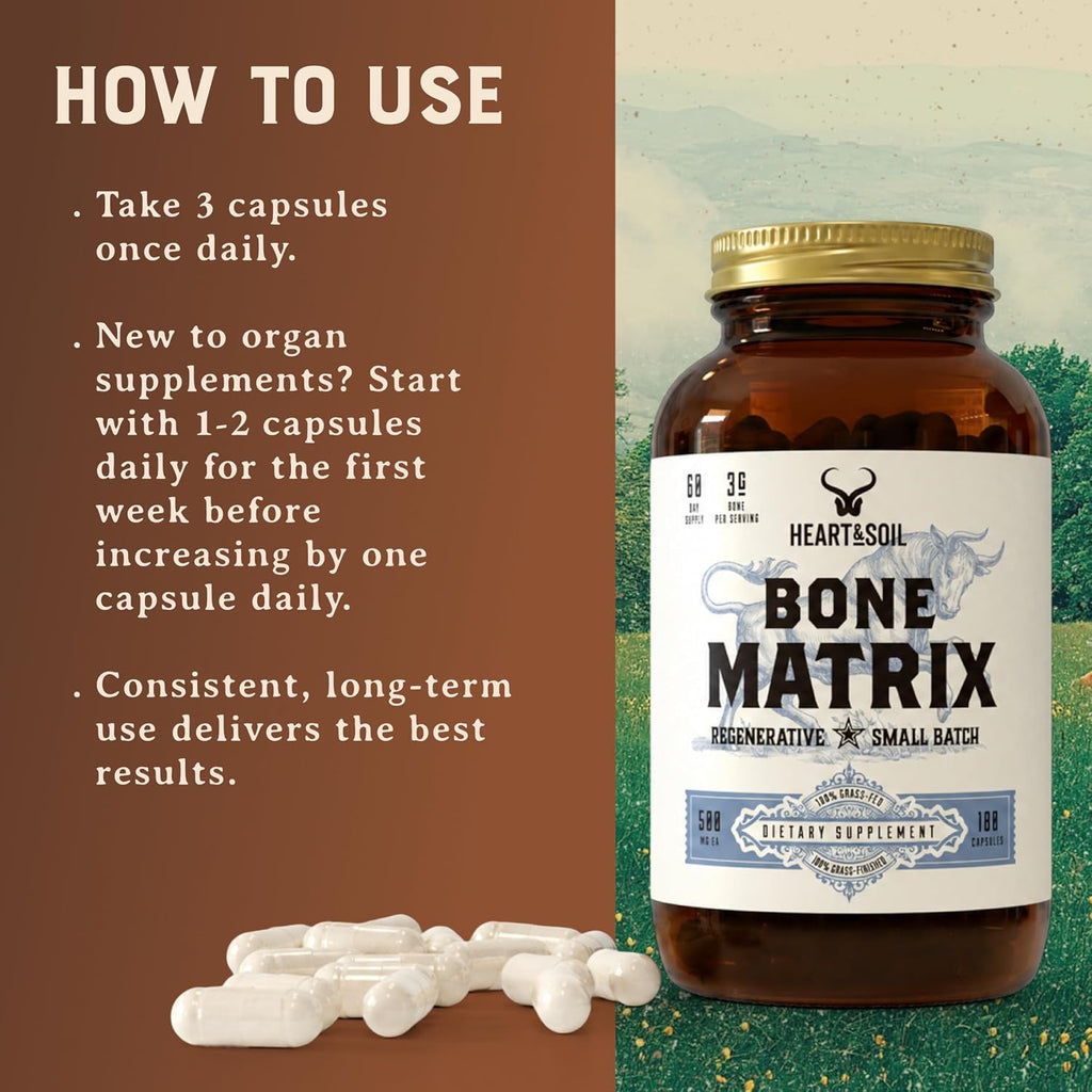 HEART & SOIL Grass Fed Bone Matrix — Matriz Ósea de Pasto 180 Cápsulas