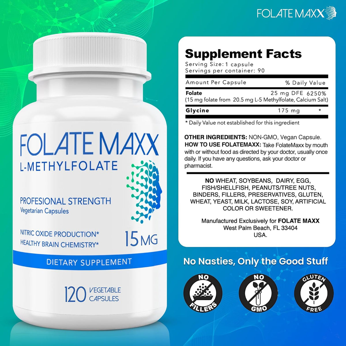 FolateMaxx L-Metilfolato 15 mg, 120 cápsulas – Salud cardiovascular y del corazón. – Image 4