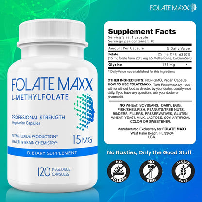 FolateMaxx L-Metilfolato 15 mg, 120 cápsulas – Salud cardiovascular y del corazón. – Image 4