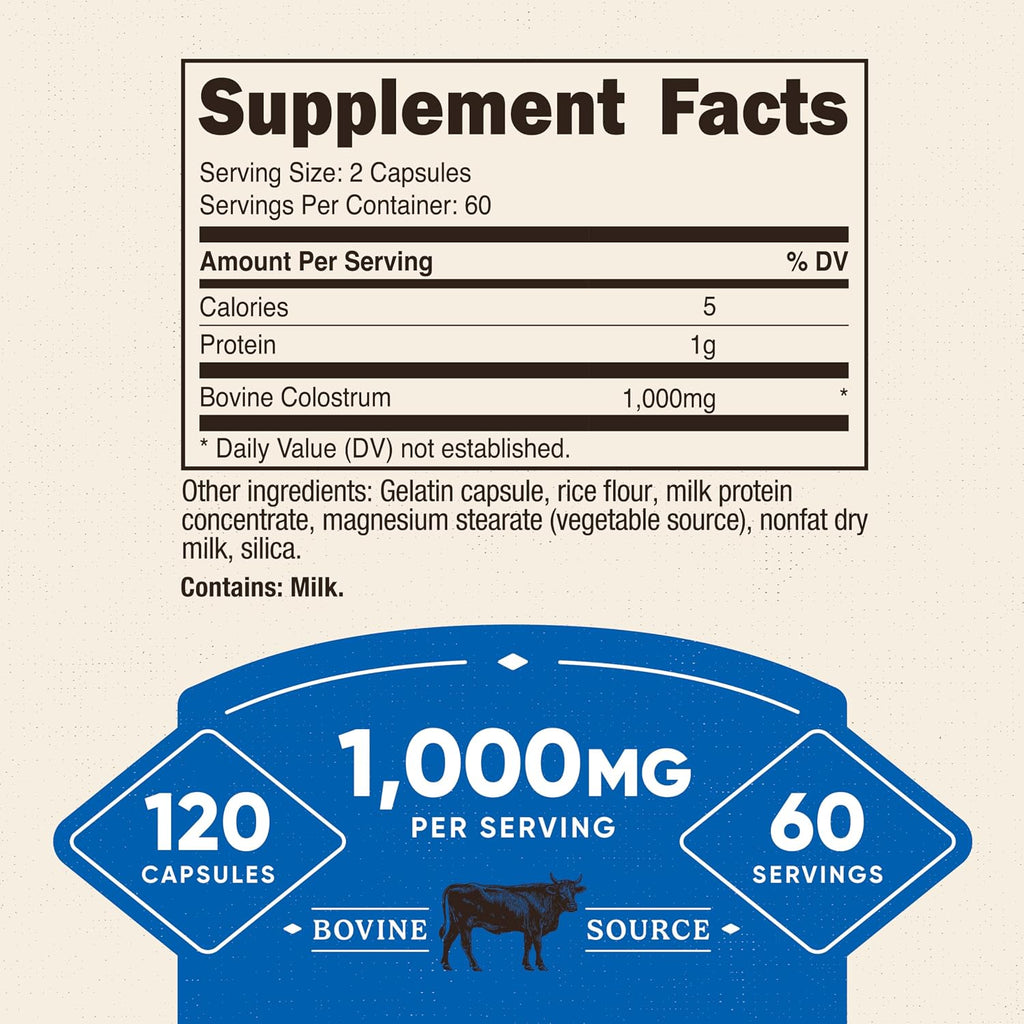 Nutricost Bovine Colostrum 1000mg, 120 Capsules - Gluten-Free & Non-GMO