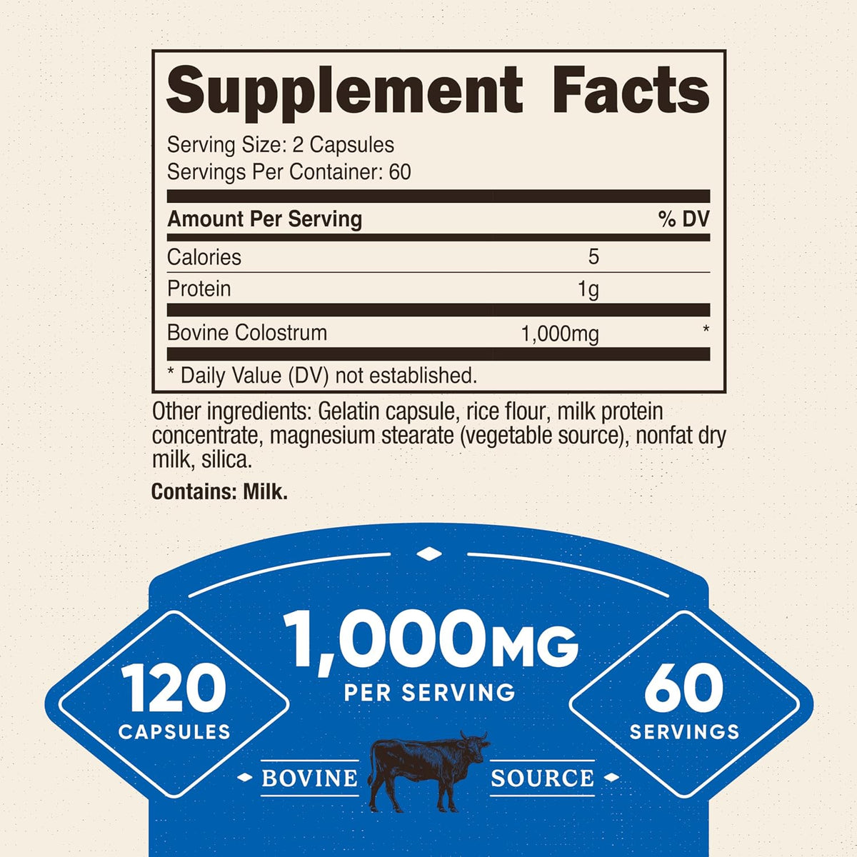 Nutricost Calostro Bovino 1000mg, 120 – Formato práctico: 120 cápsulas por envase, suficiente para 60 días. – Image 2