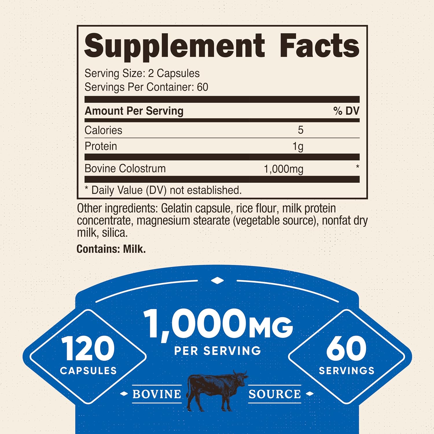 Nutricost Bovine Colostrum 1000mg, 120 Capsules - Gluten-Free & Non-GMO