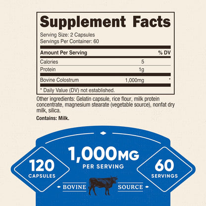 Nutricost Calostro Bovino 1000mg, 120 – Formato práctico: 120 cápsulas por envase, suficiente para 60 días. – Image 2