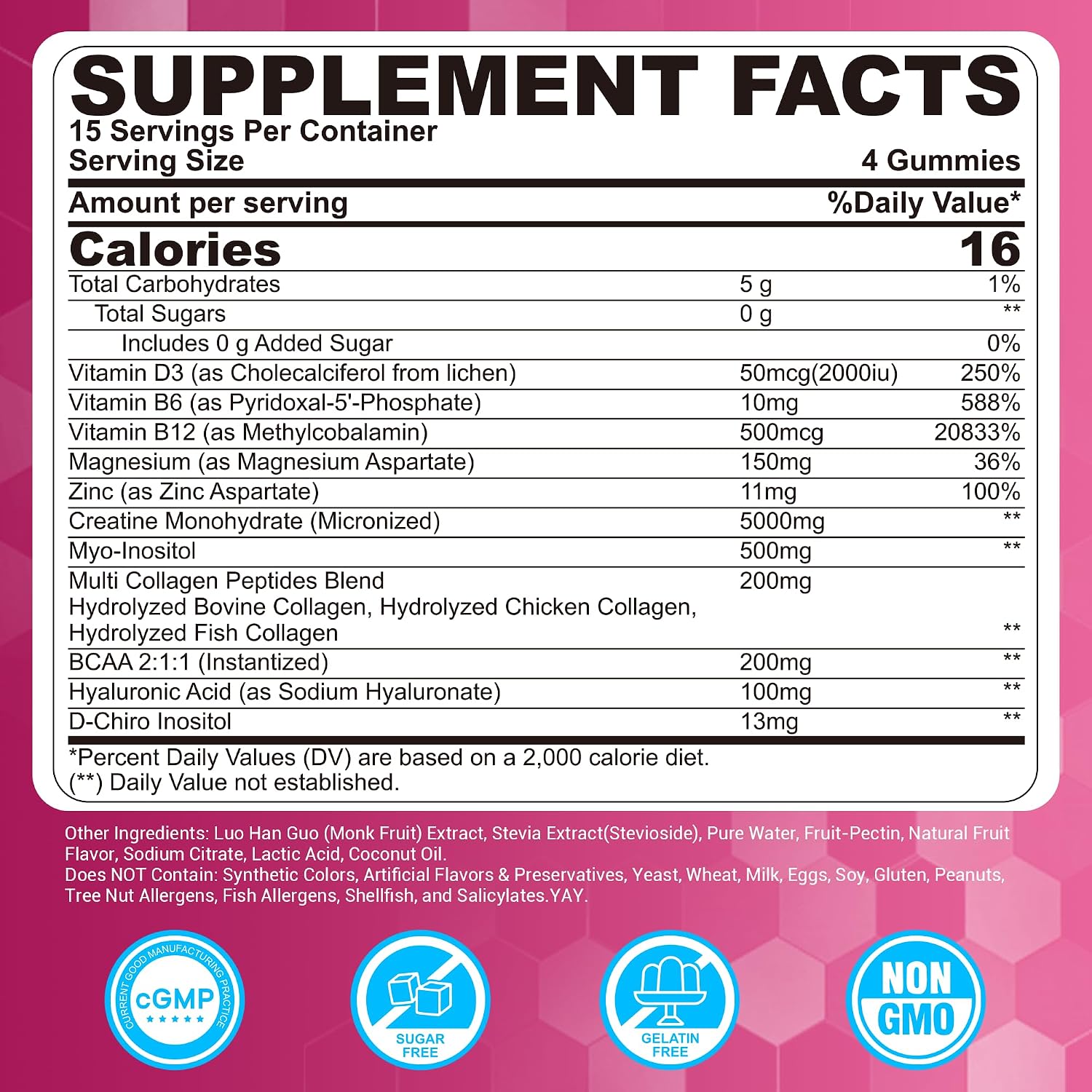 Gomitas de Creatina para Mujeres, Monohidrato de Creatina Micronizada + Mio-Inositol, Péptidos de Colágeno, BCAAs, Ácido Hialurónico, Vitamina B6 B12, Zinc para Energía, Enfoque y Equilibrio Hormonal, Sin Azúcar, 120 unidades