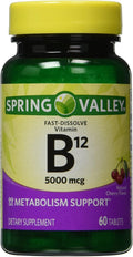 Spring Valley Vitamina B12 5000 mcg Sublingual Sabor Cereza - 60 Microtabletas