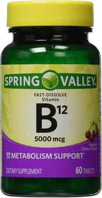 Spring Valley Vitamina B12 5000 mcg Sublingual Sabor Cereza - 60 Microtabletas