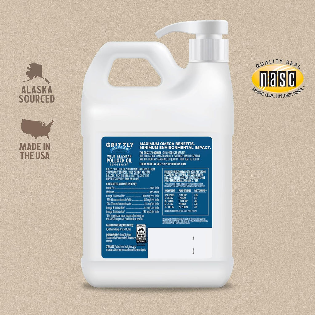 Grizzly Pollock Oil - Suplemento Alimenticio para Perros, 1.89 L (64 oz)