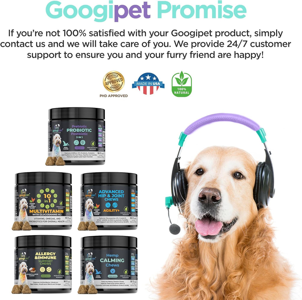 Googipet Probióticos para Perros - Salud Digestiva e Inmunitaria - Masticables con Prebióticos, Probióticos y Enzimas - 6 Mil Millones UFC - Sabor a Pato