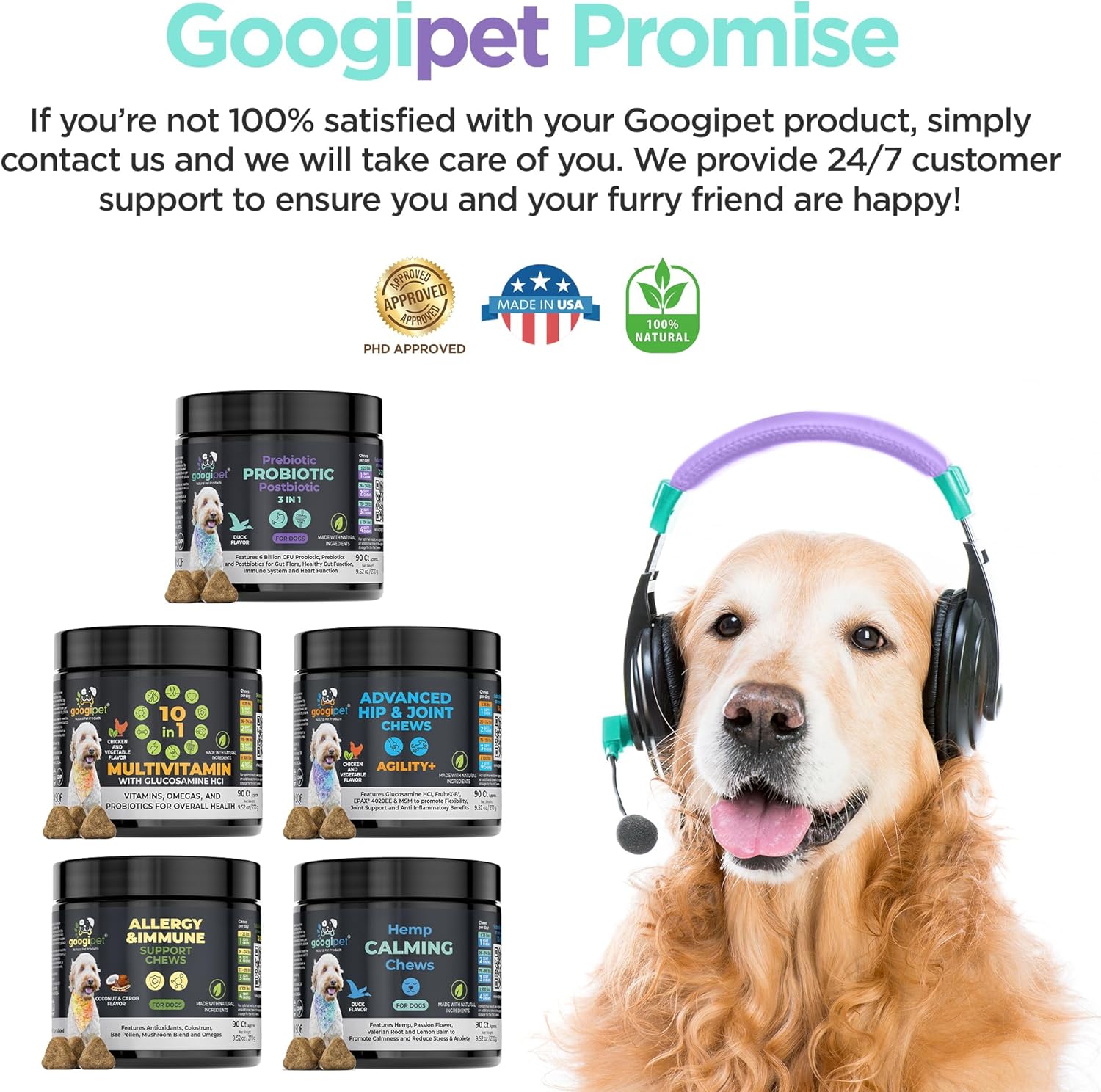 Googipet Probióticos para Perros - Salud Digestiva e Inmunitaria - Masticables con Prebióticos, Probióticos y Enzimas - 6 Mil Millones UFC - Sabor a Pato