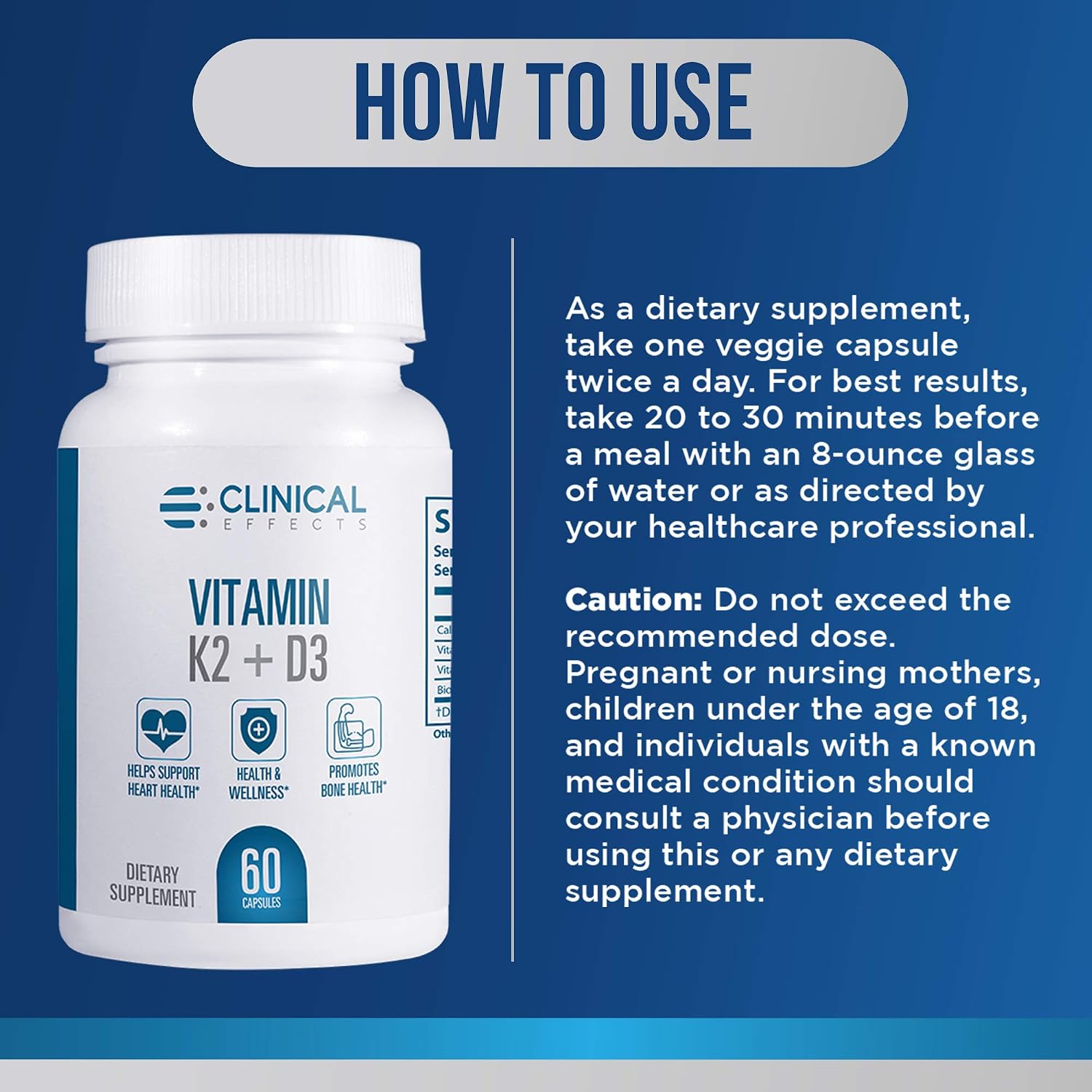 Clinical Effects Vitamina K2 + D3 con Bioperine y Calcio - Pack de 3