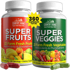 Country Farms Suplemento de Frutas y Verduras, 180 Cápsulas de Fruta y 180 de Verdura, Superalimentos Verdes y Rojos, Antioxidantes, 60 Dosis