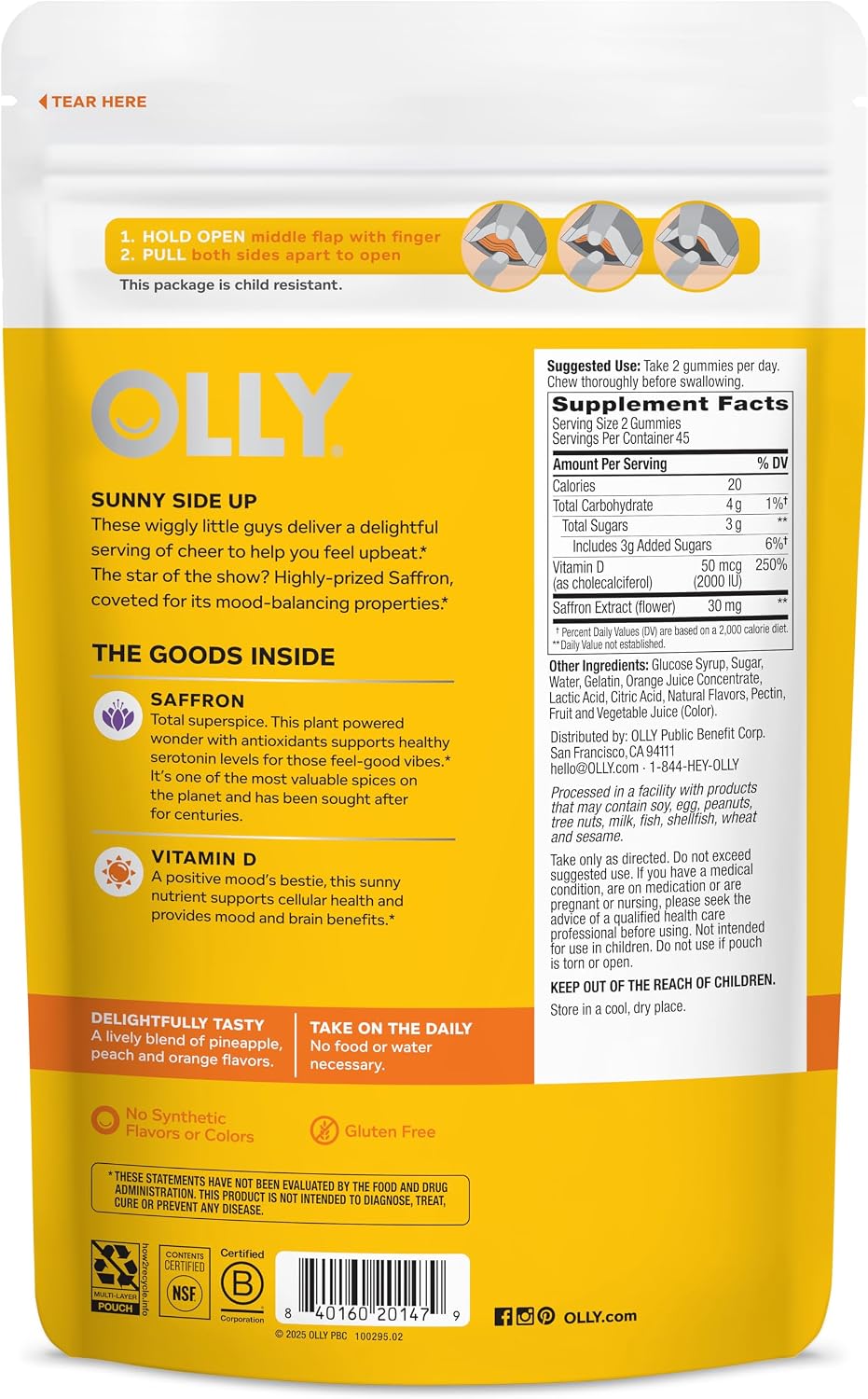 OLLY Hello Happy Gomitas de Vitamina D y Azafrán para el Estado de Ánimo - 90 Unidades