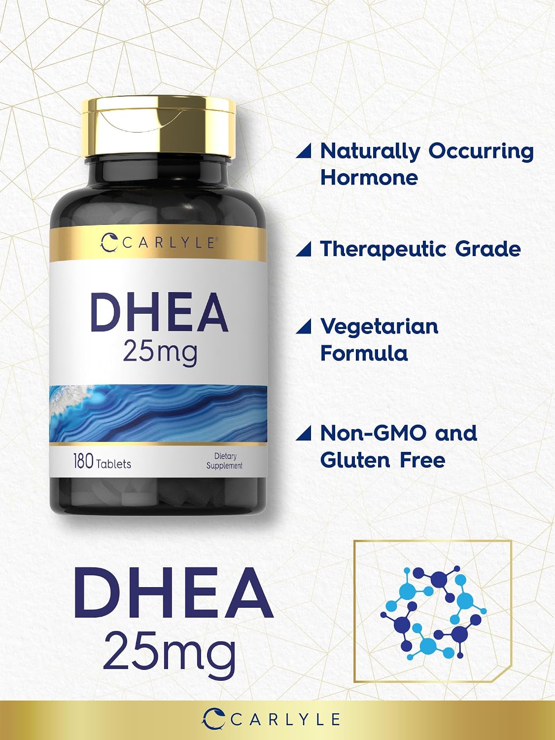 Carlyle DHEA 25 mg 180 Comprimidos | Suplemento para Mujeres y Hombres