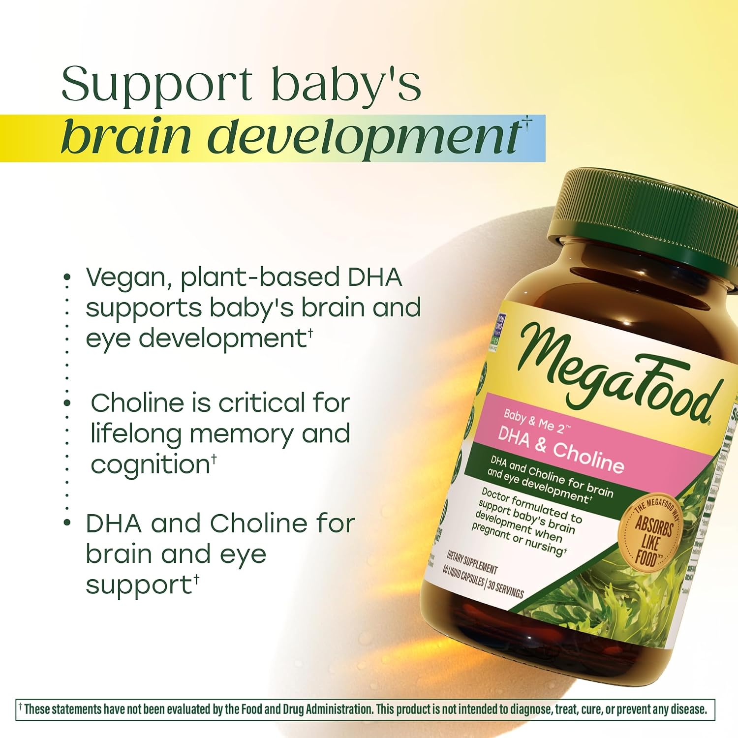 MegaFood Baby & Me 2 Prenatal DHA y Colina, 60 Cápsulas