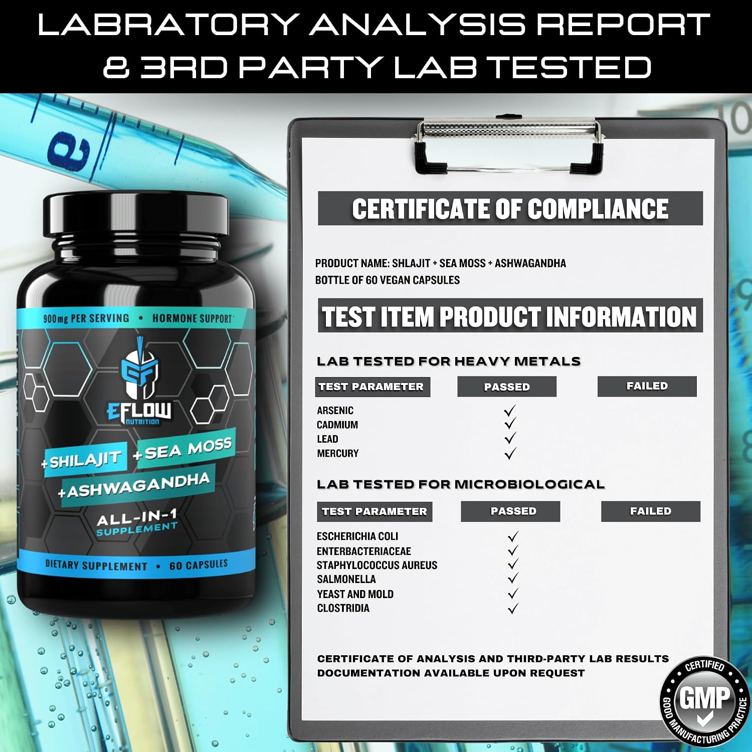 eFlow Nutrition Shilajit Cápsulas, Ashwagandha y Sea Moss - 3 en 1 - 60 Cápsulas