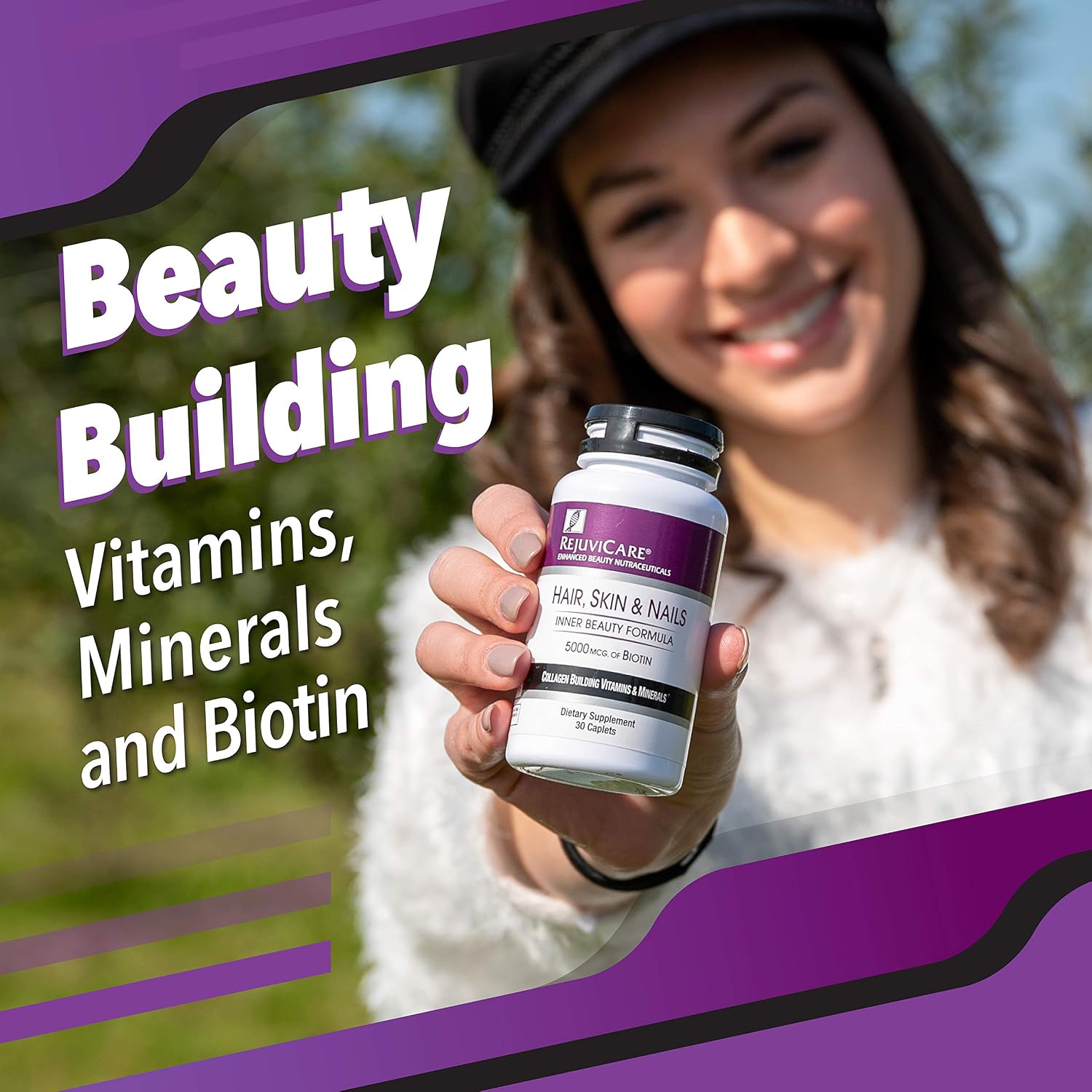 Rejuvicare Hair, Skin & Nails - Biotina 5000 mcg, Zinc y Folato - 30 cápsulas