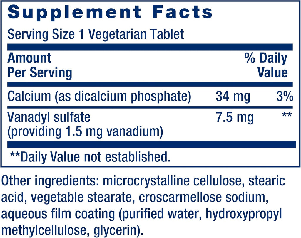 Life Extension Sulfato de Vanadilo – 100 Comprimidos