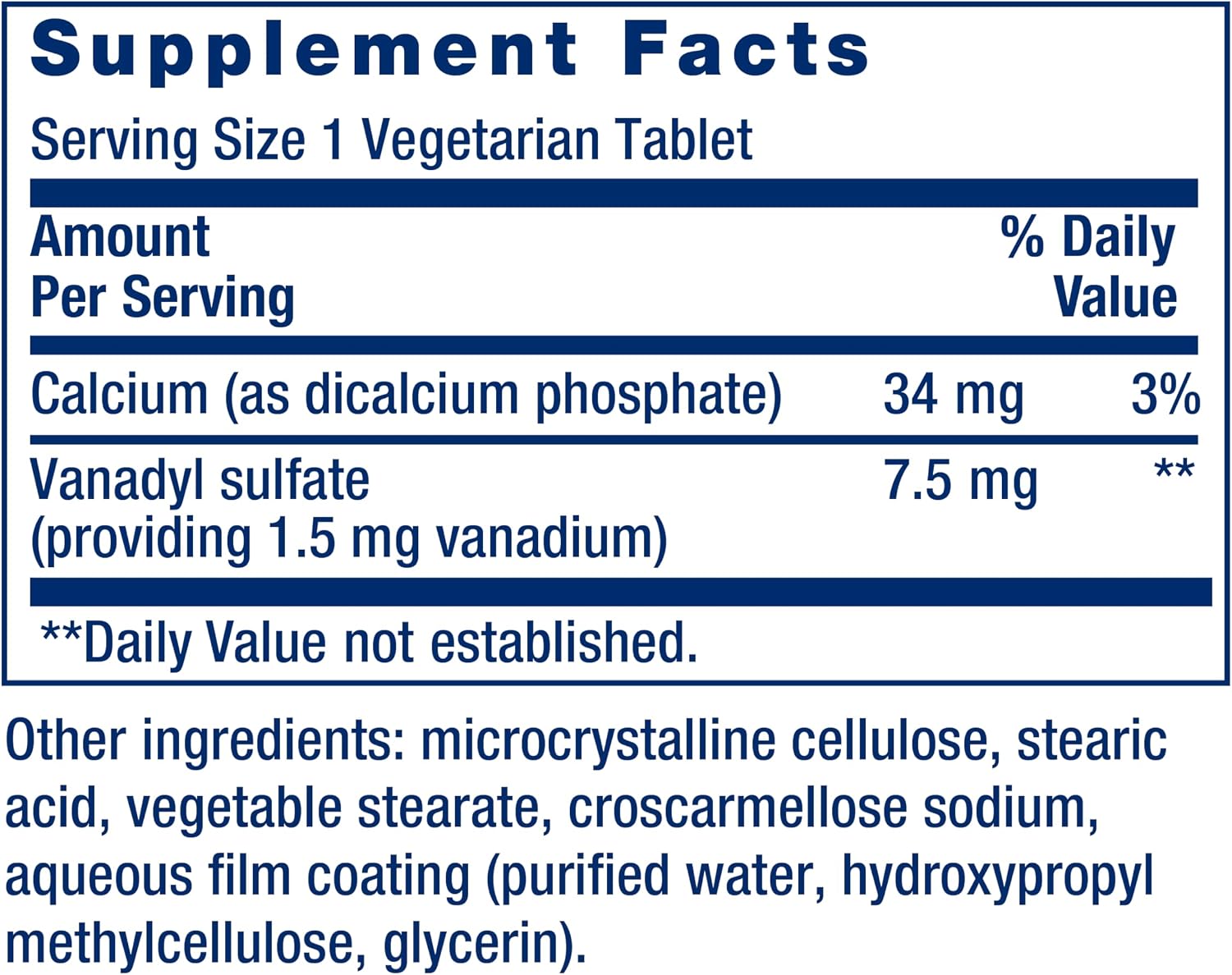 Life Extension Sulfato de Vanadilo – 100 Comprimidos